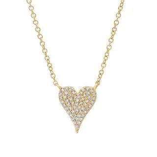 0.11ct 14k Yellow Gold Diamond Pave Heart Necklace