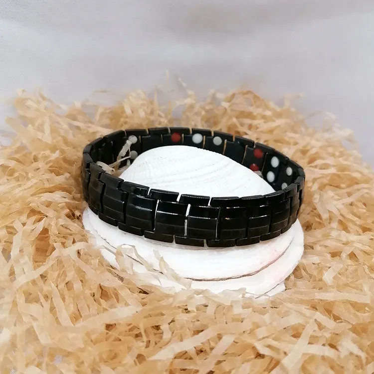 0.78inch Wide Black Germanium Magnetic Bracelet with Adjusting Tool