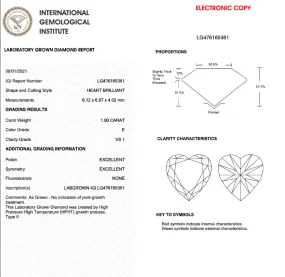 1.00CT Heart E VS1  EX EX NONE LAB GROWN DIAMOND - LG476165361