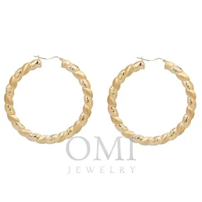 10K GOLD LADIES TEXTURED ROUND HOOP EARRINGS