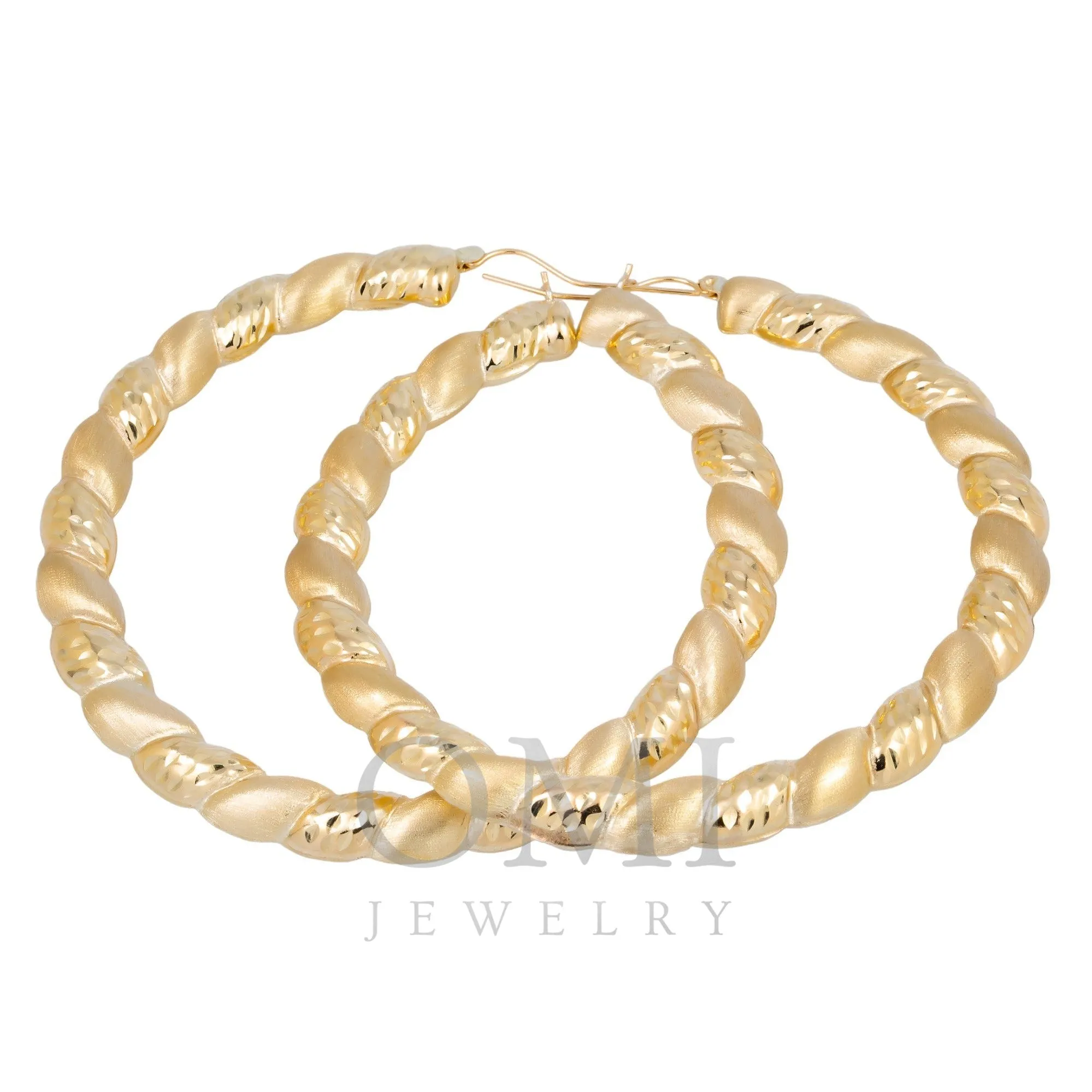 10K GOLD LADIES TEXTURED ROUND HOOP EARRINGS