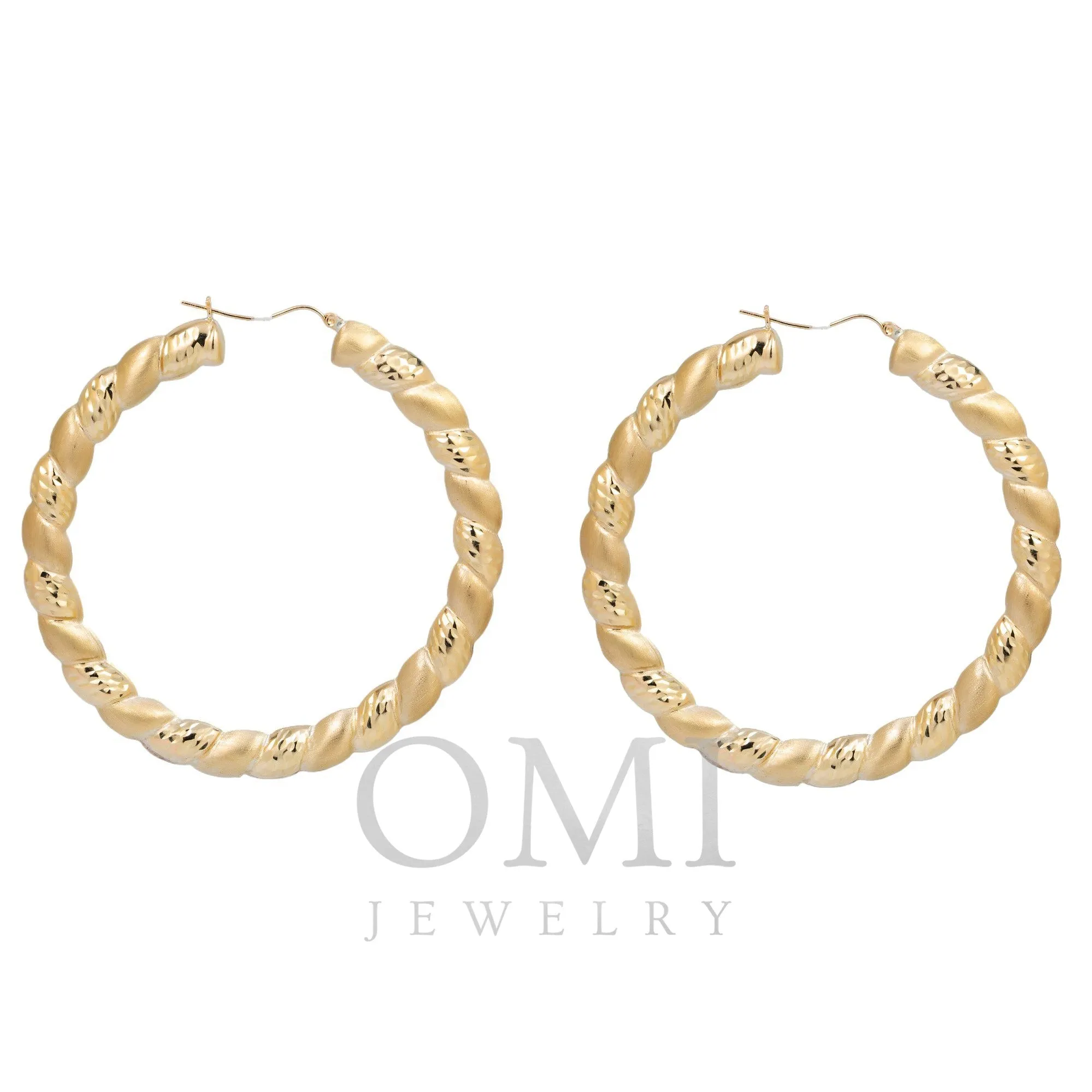 10K GOLD LADIES TEXTURED ROUND HOOP EARRINGS