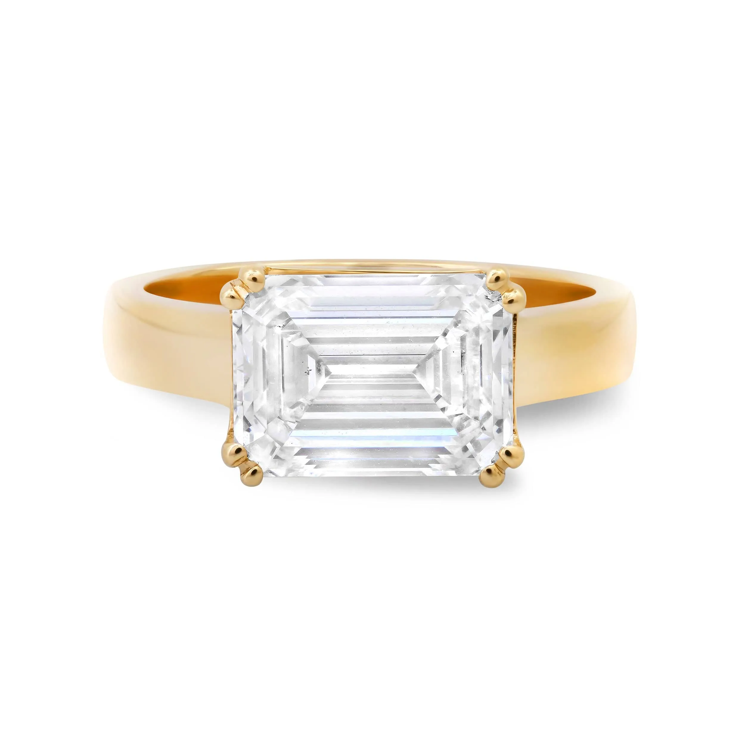 14K & 18K Gold Emerald Cut East West Diamond Ring, Lab Grown