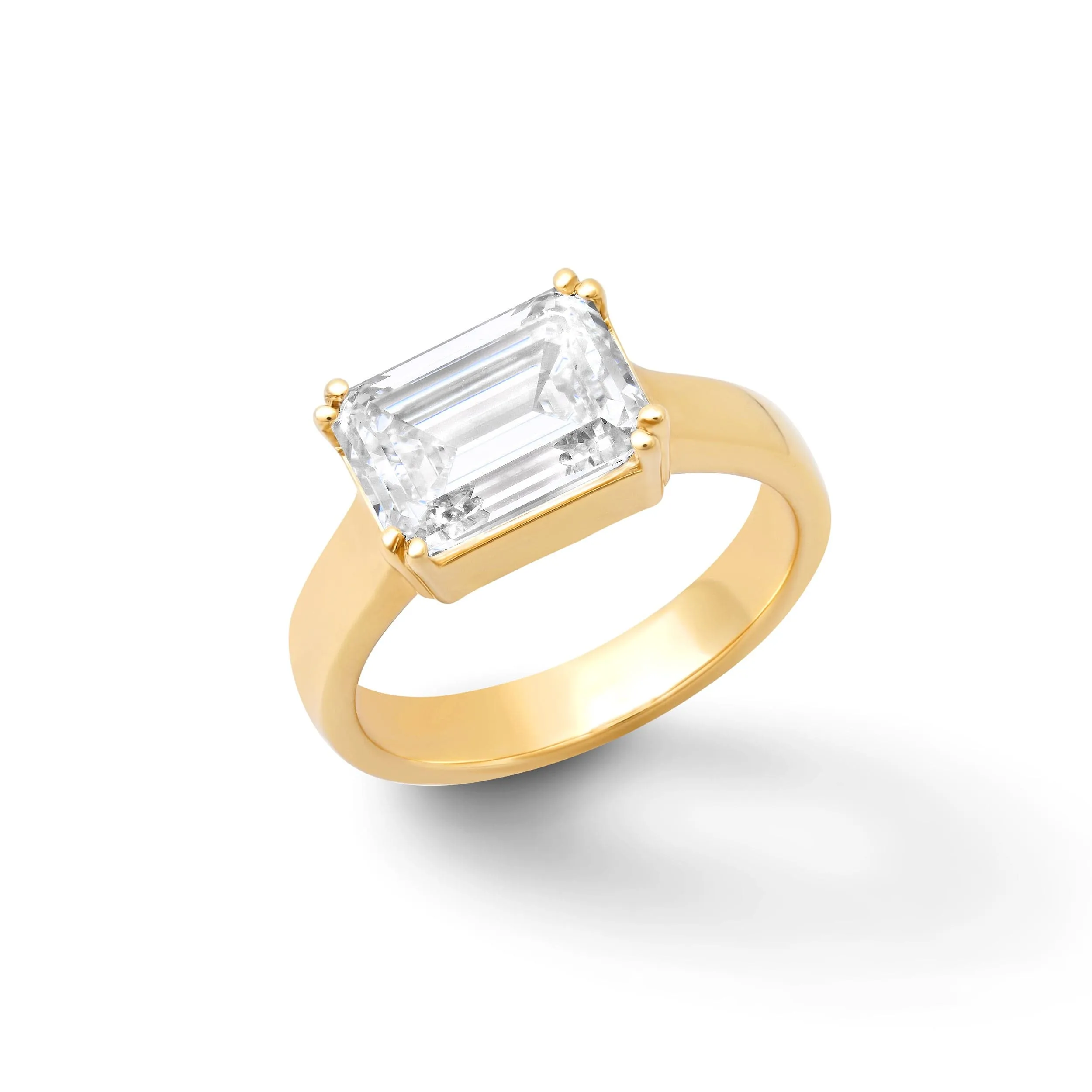 14K & 18K Gold Emerald Cut East West Diamond Ring, Lab Grown