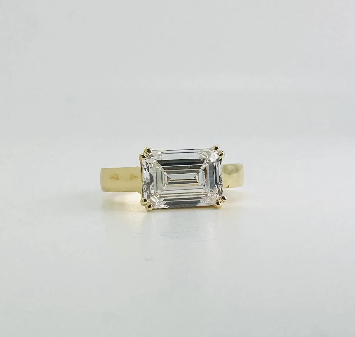 14K & 18K Gold Emerald Cut East West Diamond Ring, Lab Grown