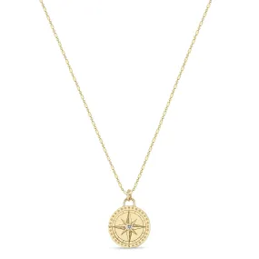 14k Small Compass Medallion Tube Bar Chain Necklace