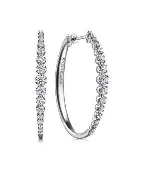 14K White Gold 40mm Buttercup set Diamond Classic Oval Hoop Earrings