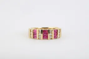 14k Yellow Gold 0.18tcw Diamond 0.54tcw Pink Sapphire Ring Size 7 (6.31g.)