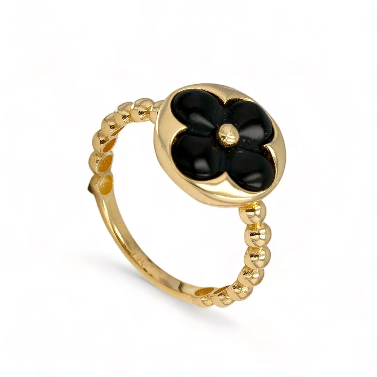 14K Yellow gold black clover ring-226730