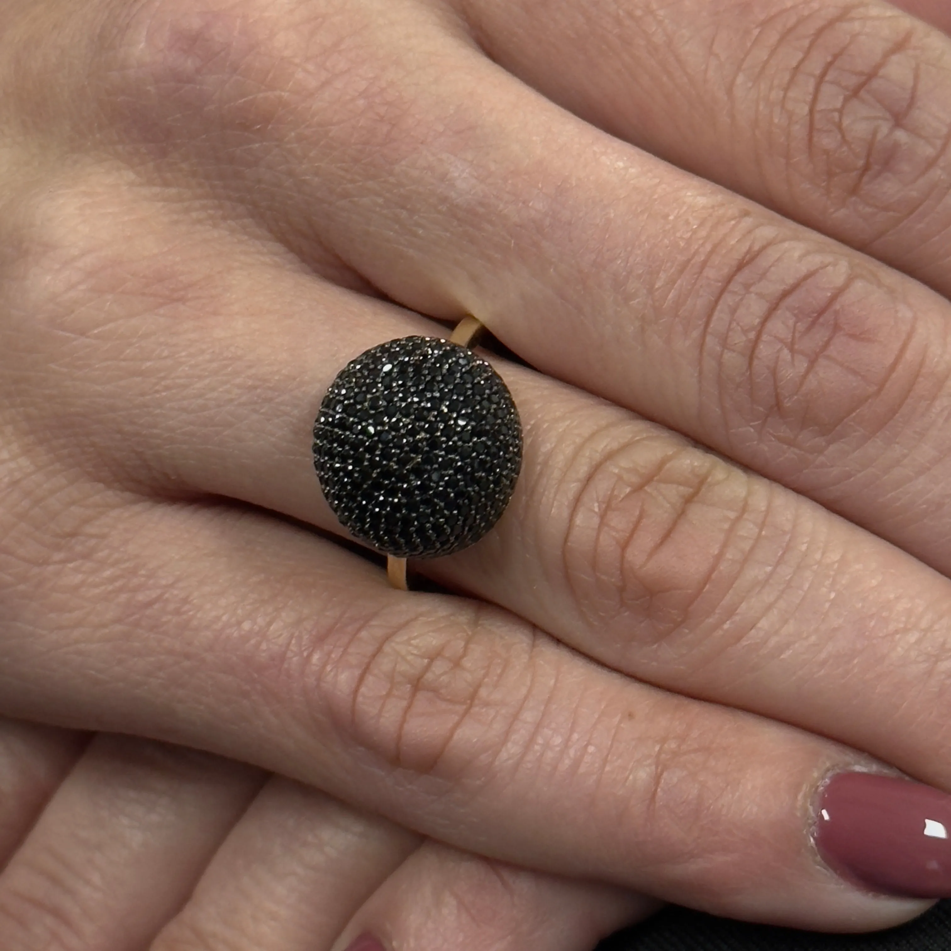 14K Yellow gold black zirconium dome ring-227422