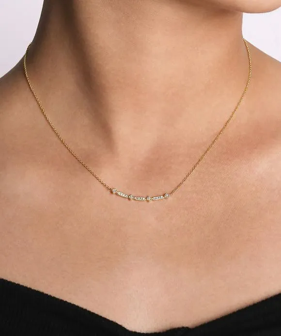 14K Yellow Gold Curved Geometric Diamond Bar Necklace