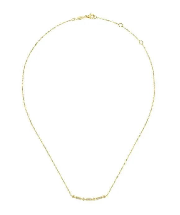 14K Yellow Gold Curved Geometric Diamond Bar Necklace