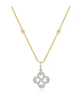 14K Yellow Gold Diamond Clover Pendant Necklace