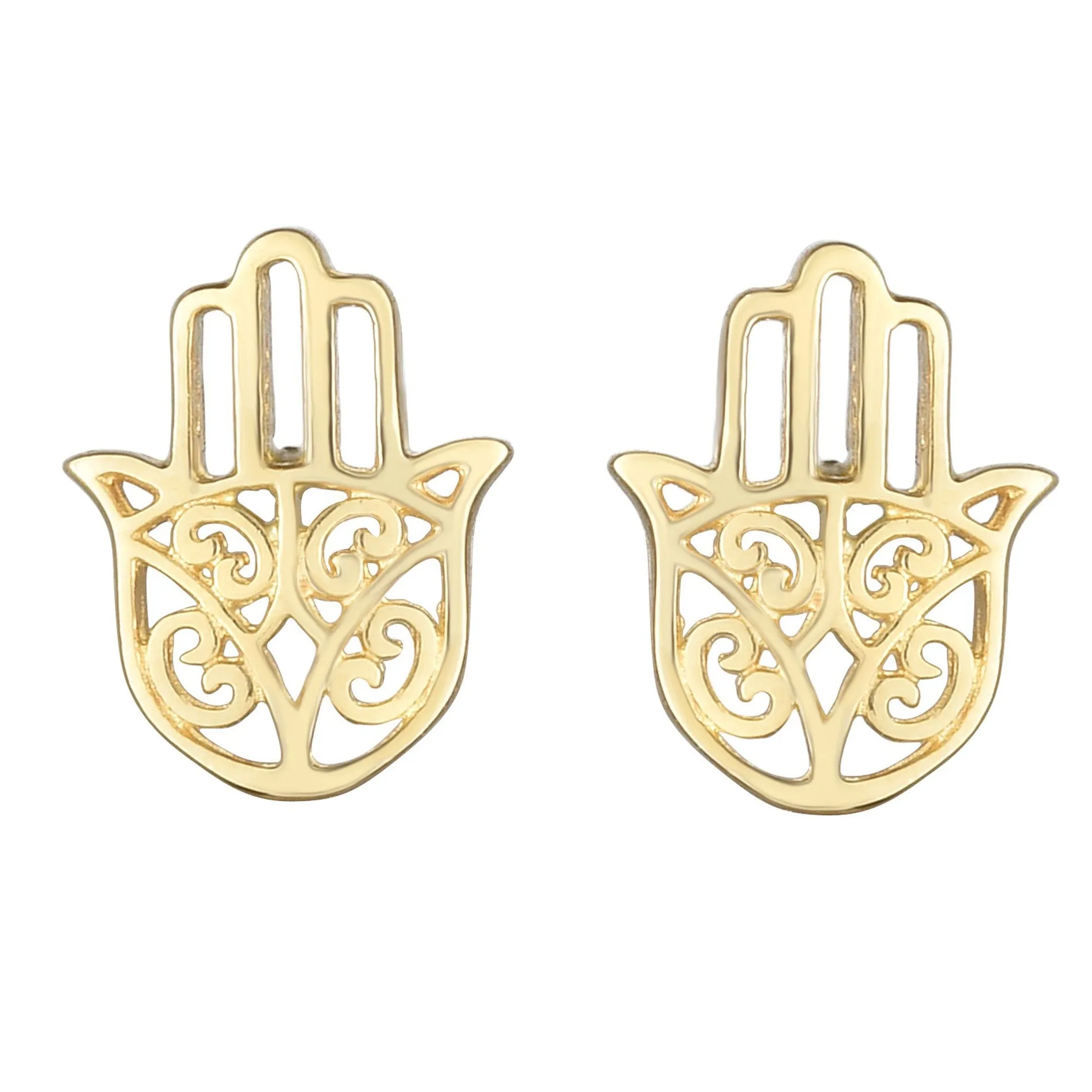 14k Yellow Gold Hamsa Stud Earrings