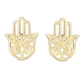 14k Yellow Gold Hamsa Stud Earrings