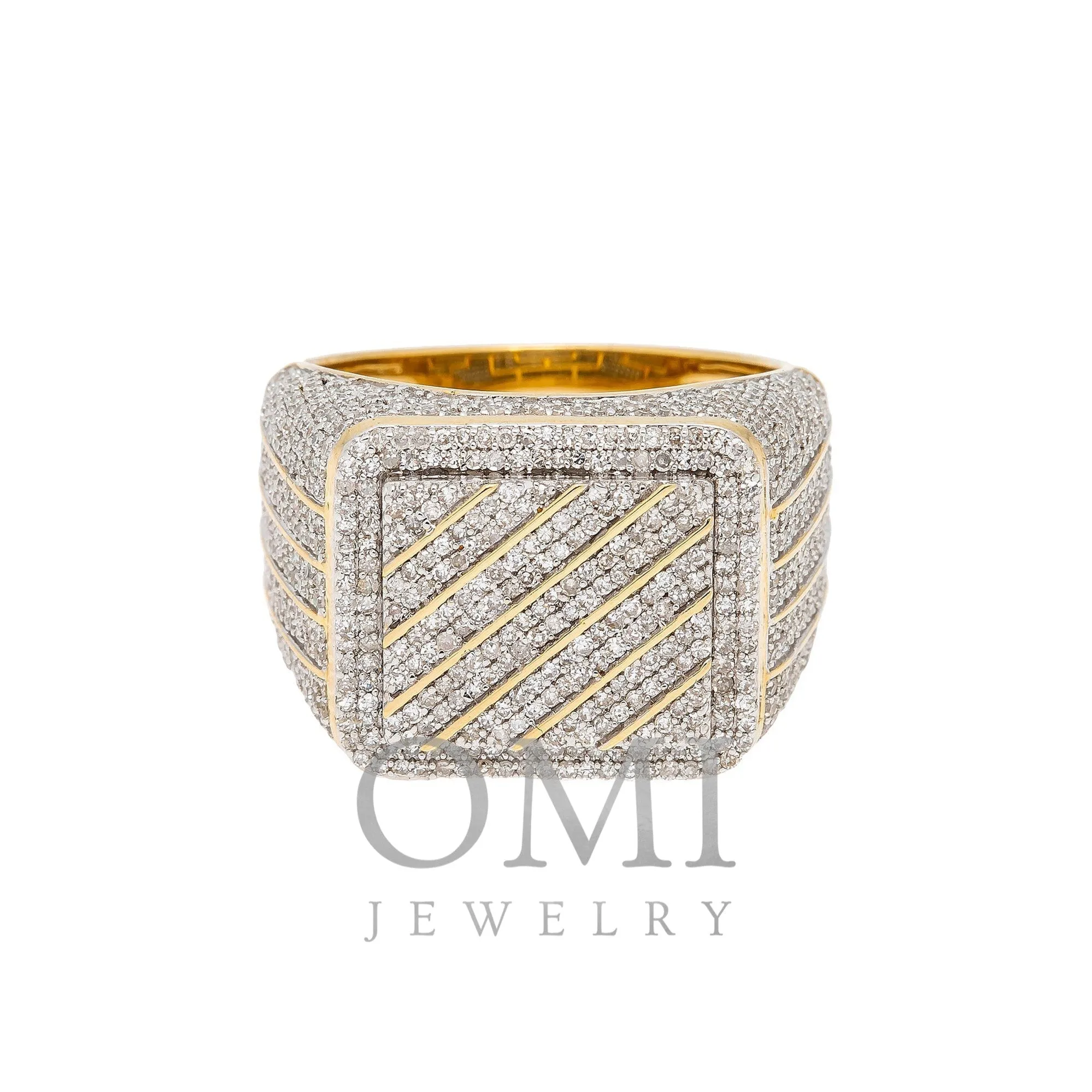 14K YELLOW GOLD RECTANGULAR MEN'S DIAMOND RING 3.06 CT