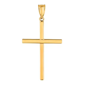 14k Yellow Gold Shiny Square Tube Style Cross Pendant