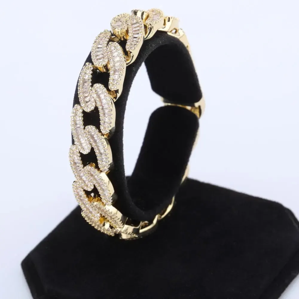 14mm Baguette Cuban Link Bracelet in Yellow Gold