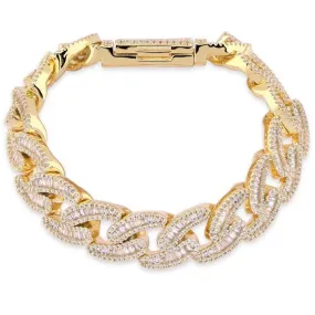 14mm Baguette Cuban Link Bracelet in Yellow Gold