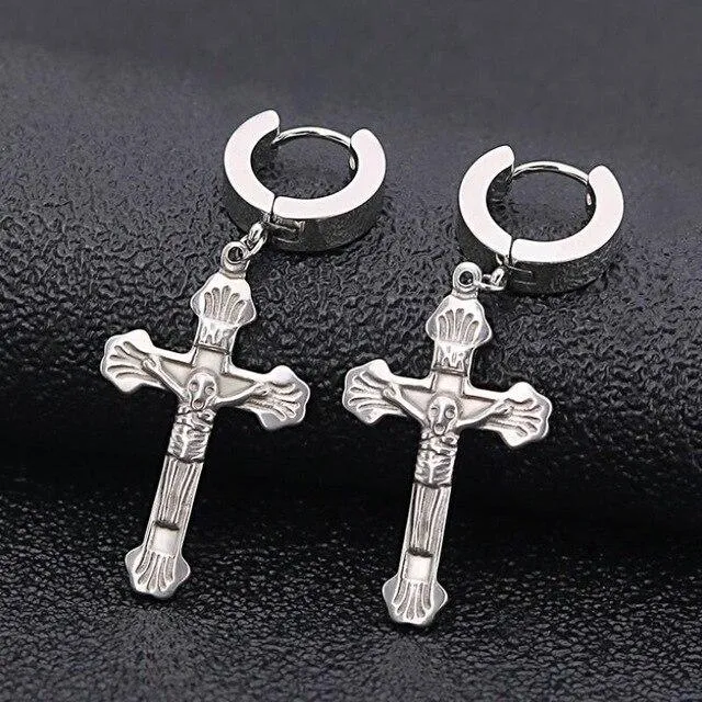 3 Colors Crucifix Hoop Earrings 319L Stainless Steel