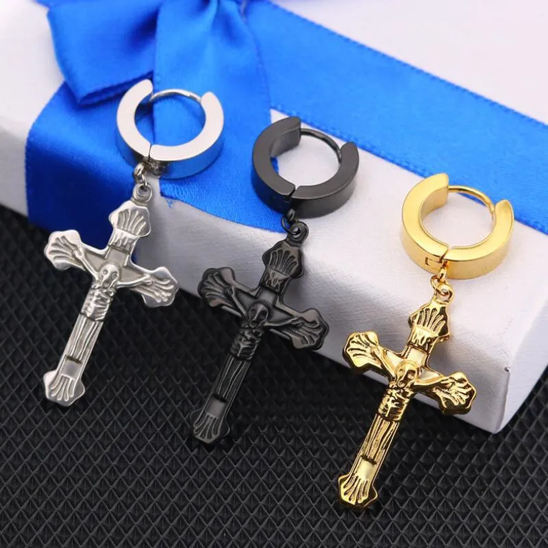 3 Colors Crucifix Hoop Earrings 319L Stainless Steel