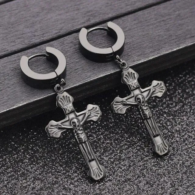 3 Colors Crucifix Hoop Earrings 319L Stainless Steel