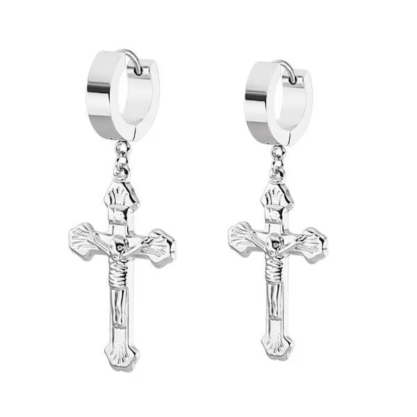 3 Colors Crucifix Hoop Earrings 319L Stainless Steel