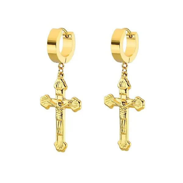 3 Colors Crucifix Hoop Earrings 319L Stainless Steel