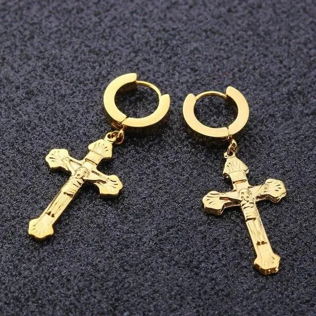 3 Colors Crucifix Hoop Earrings 319L Stainless Steel