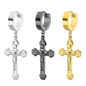 3 Colors Crucifix Hoop Earrings 319L Stainless Steel