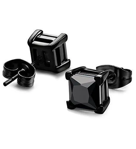 3 Pairs Stainless Steel Black Stud Earrings for Men Women CZ Earrings, 3mm-8mm Available