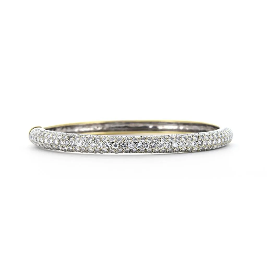 3.0ctw Round Diamond Dome Bangle, 5 Row Pavê -18K Multi-Tone Gold