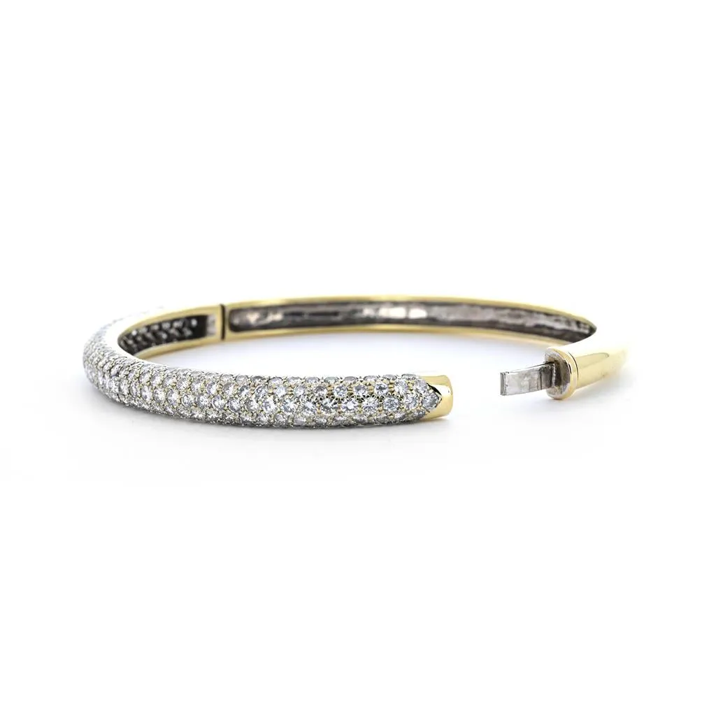 3.0ctw Round Diamond Dome Bangle, 5 Row Pavê -18K Multi-Tone Gold