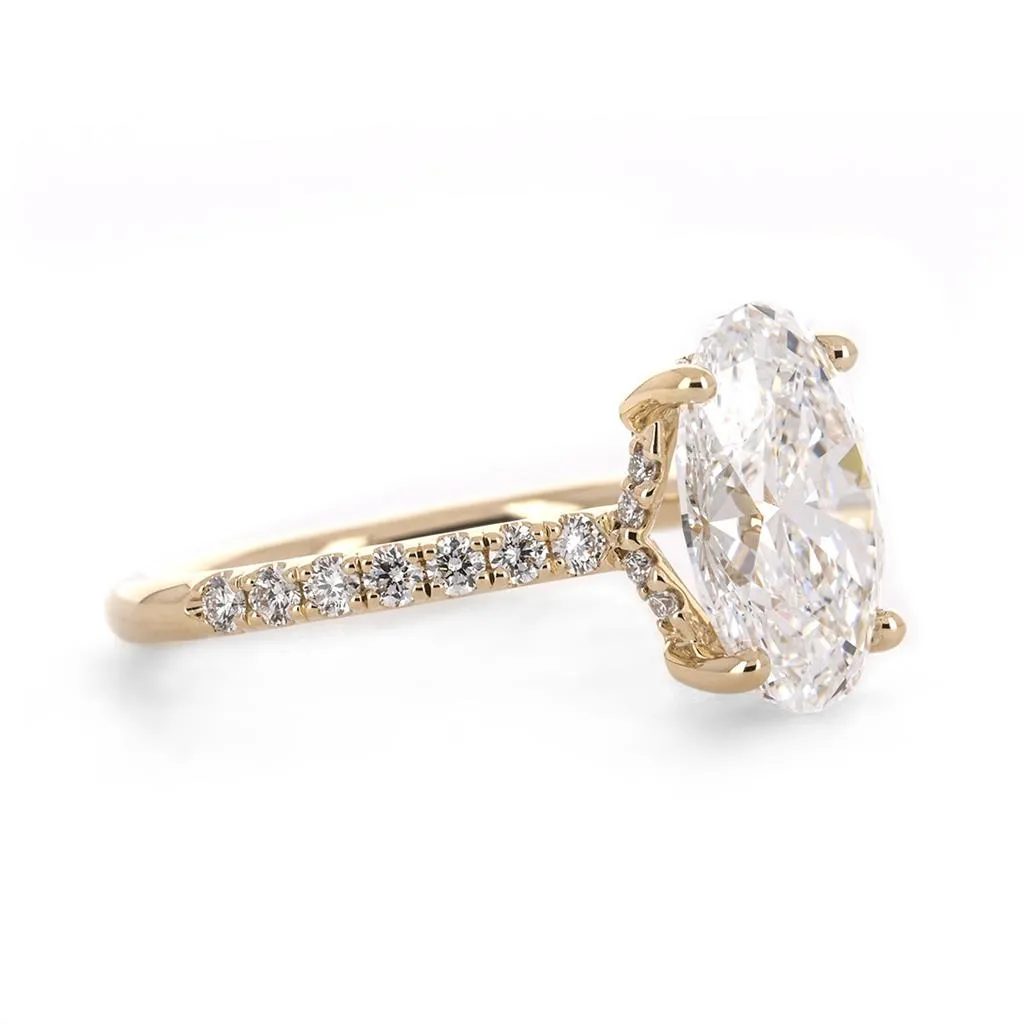 3.86ctw Oval Lab-Grown Diamond Engagement Ring, Split Hidden Halo, Pavê Band - 14K Yellow Gold