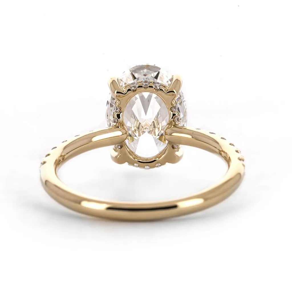 3.86ctw Oval Lab-Grown Diamond Engagement Ring, Split Hidden Halo, Pavê Band - 14K Yellow Gold