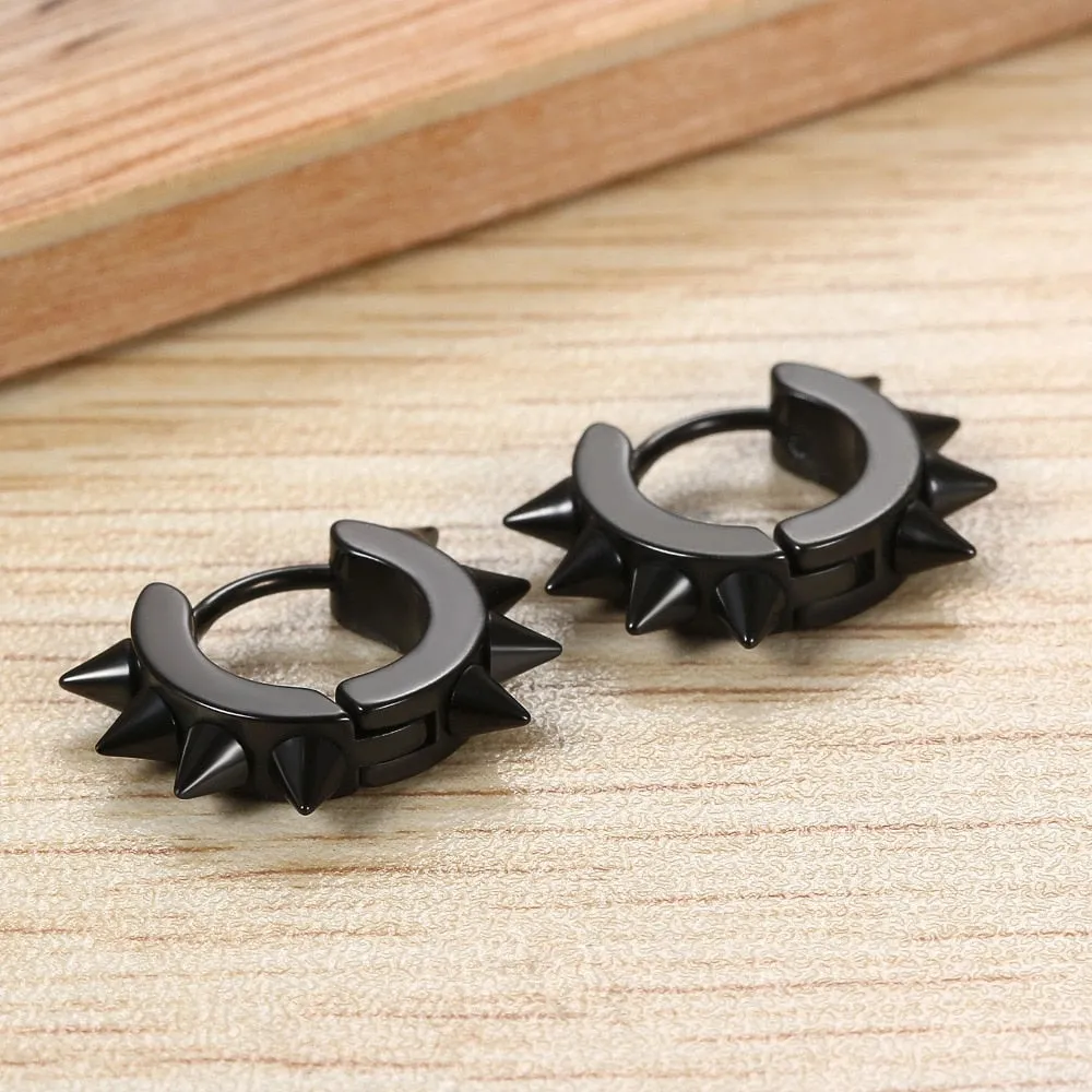 4 Pairs Spiked Rivet Round Stainless Steel Punk Stud Earrings