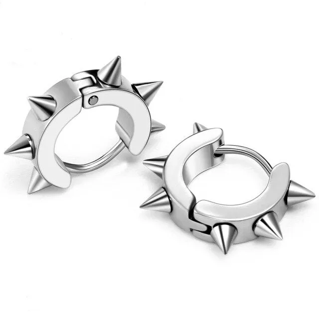 4 Pairs Spiked Rivet Round Stainless Steel Punk Stud Earrings