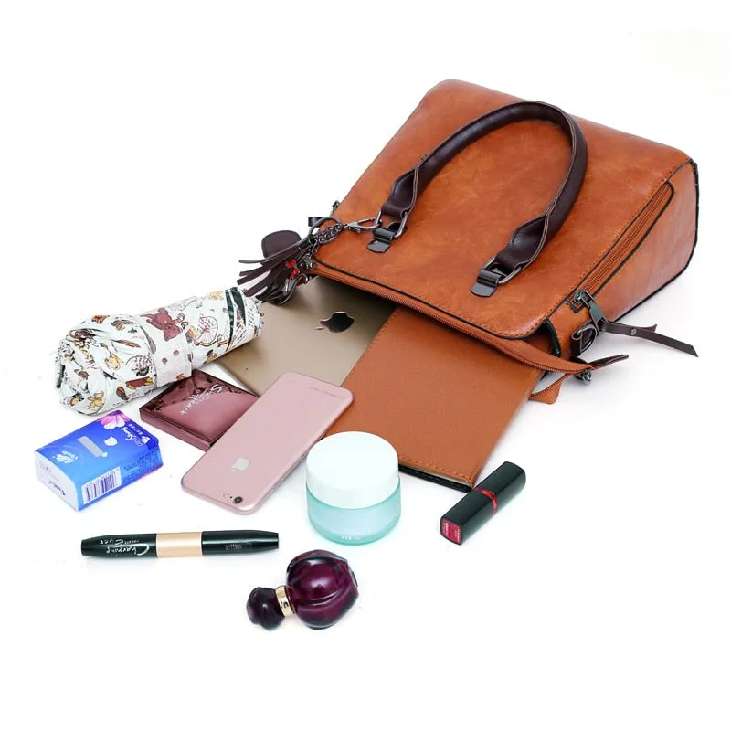 4-Piece Luxury Designer Leather Purse, Shoulder Bag and Handbag Set