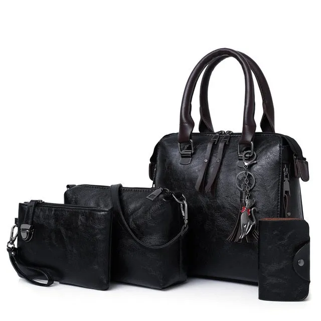 4-Piece Luxury Designer Leather Purse, Shoulder Bag and Handbag Set