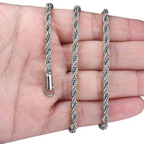 4MM Stainless Steel Twist Rope Chain Necklace for Men Women