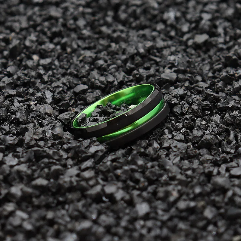 8mm Black Beveled and Green-Plated Tungsten Carbide Wedding Band