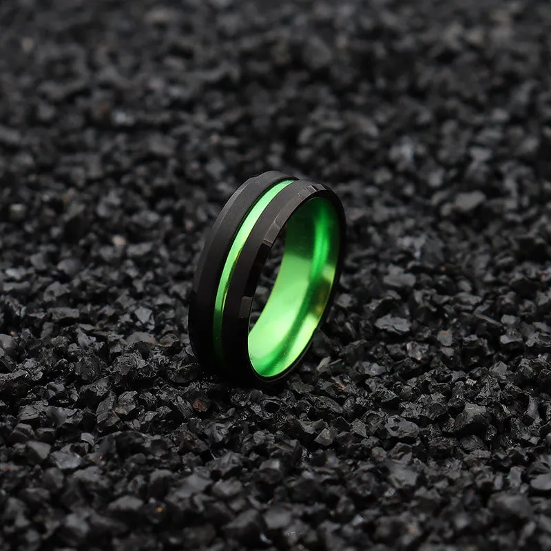 8mm Black Beveled and Green-Plated Tungsten Carbide Wedding Band