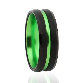 8mm Black Beveled and Green-Plated Tungsten Carbide Wedding Band