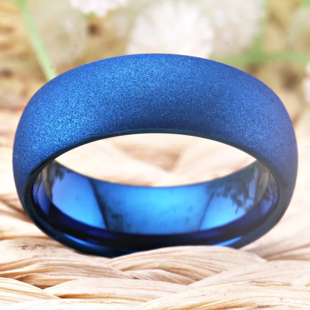 8mm Classic Blue Sandblasted Tungsten Carbide Wedding Band