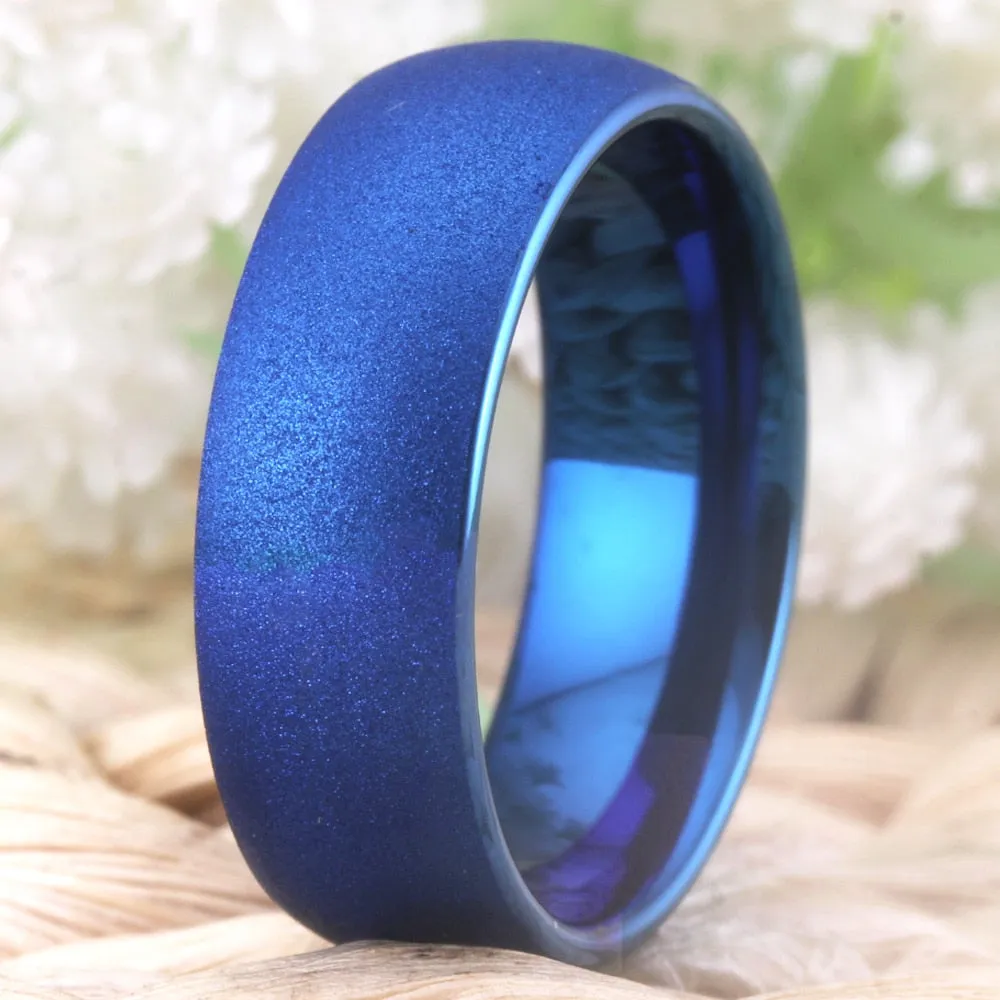 8mm Classic Blue Sandblasted Tungsten Carbide Wedding Band