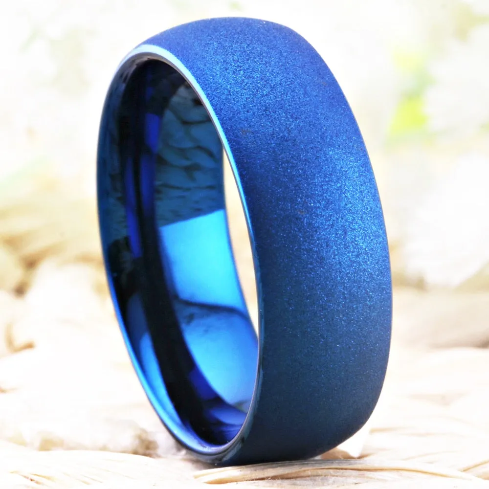 8mm Classic Blue Sandblasted Tungsten Carbide Wedding Band