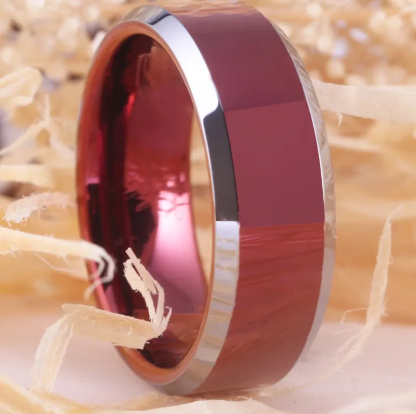 8mm Classic Red and Silver-Plated Tungsten Wedding Ring