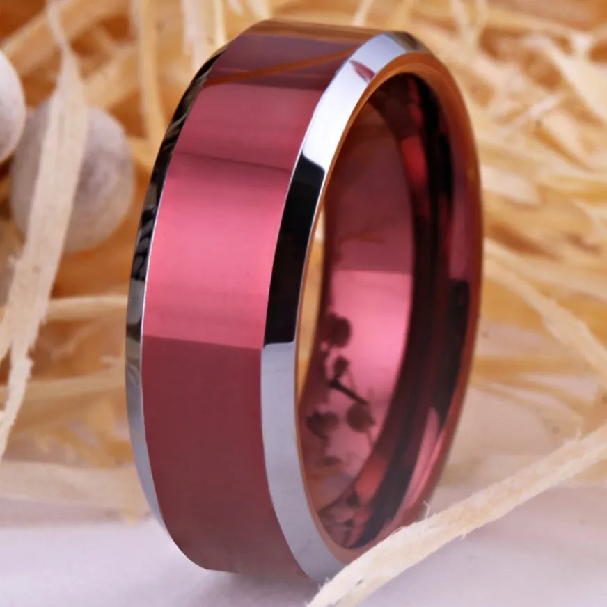 8mm Classic Red and Silver-Plated Tungsten Wedding Ring