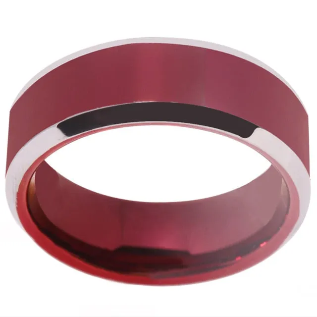 8mm Classic Red and Silver-Plated Tungsten Wedding Ring