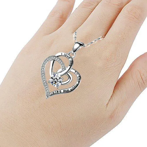 925 Sterling Silver Jewelry "I Love You To The Moon and Back" Love Heart Pendant Necklace